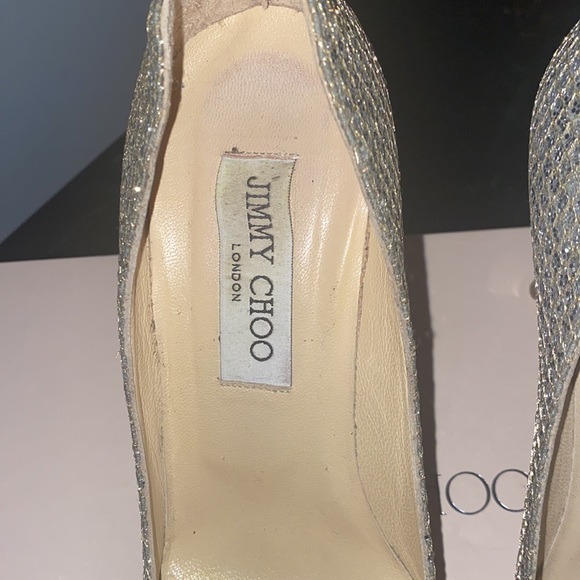 Jimmy Choo glitter fabric champagne pumps with gorgeous mirror heel - Picture 4 of 13